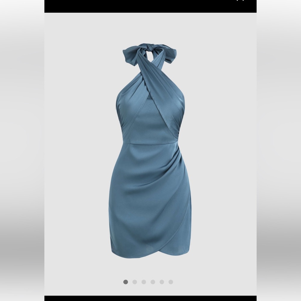 SOLID CROSS HALTER SATIN DRESS